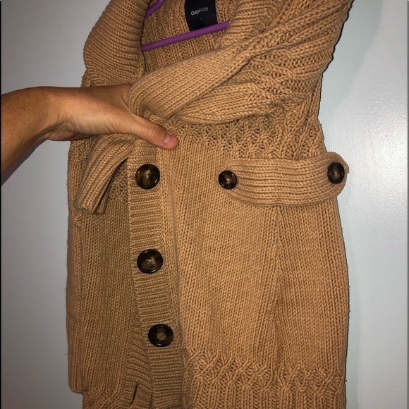 Gap kids size XS brown/tan wool blend cable knit cardigan sweater jacket - Picture 7 of 11